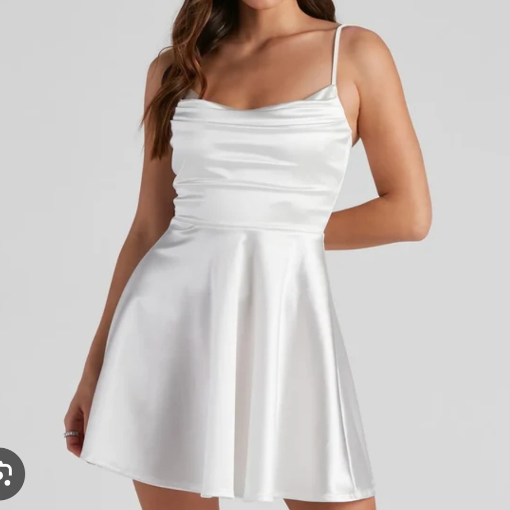 Windsor White Satin Mini Dress with Cowl Neck